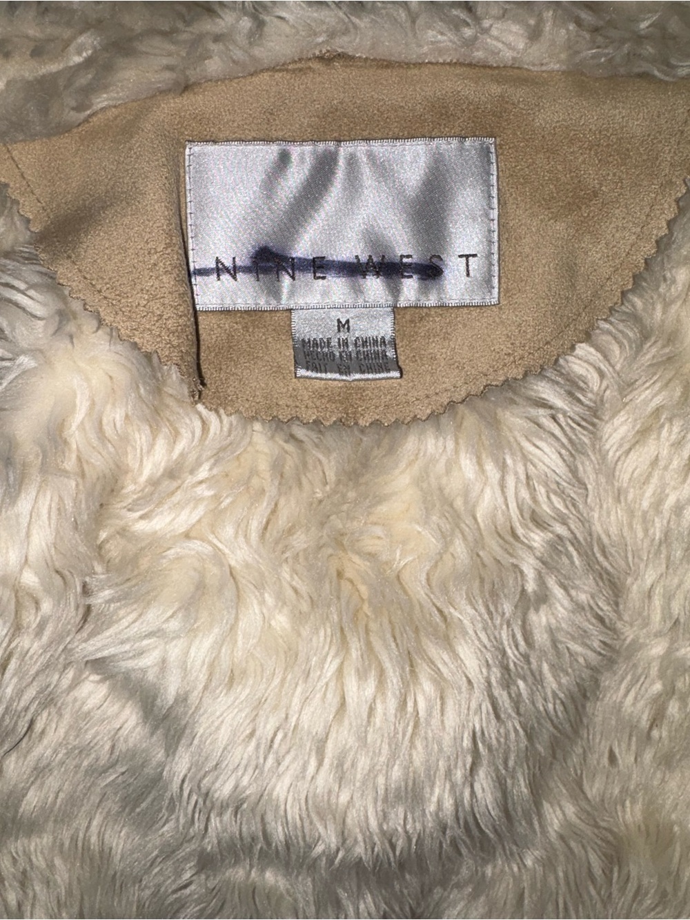 Nine West Cream Faux Shearling Toggle Trench Coat - Picture 4 of 5